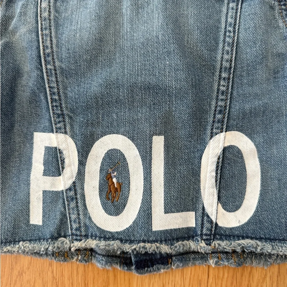 EUC Ralph Lauren Girl Denim Jacket, POLO & Colorful RL Logo Embroidered on Back